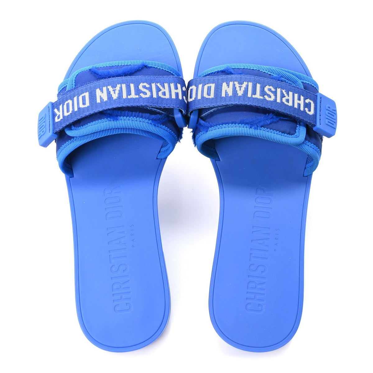 Christian Dior Technical Stretch Fabric Women's Dio(r)evolution Slide Sandals 35 Blue Fluo