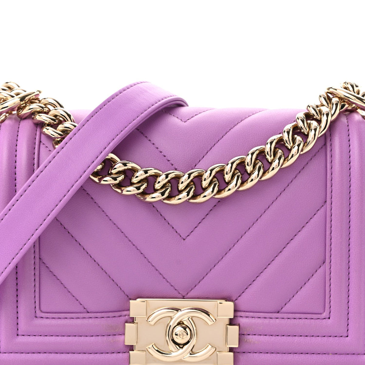 Small Quilted Lambskin Flap Shoulder Bag - Purple