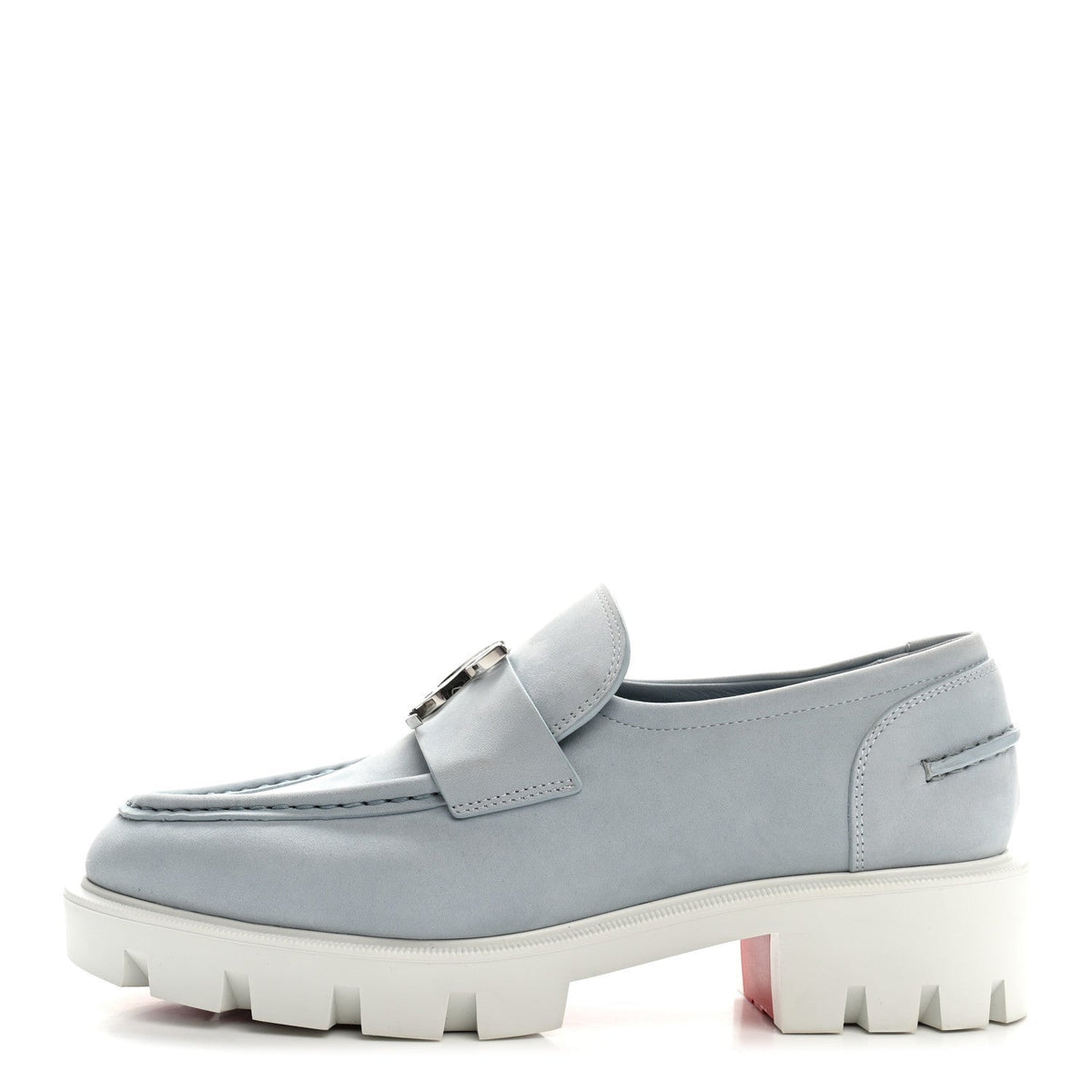 Christian Louboutin Nubuck Women's CL Moc Lug Flat Loafers 37.5 Mineral