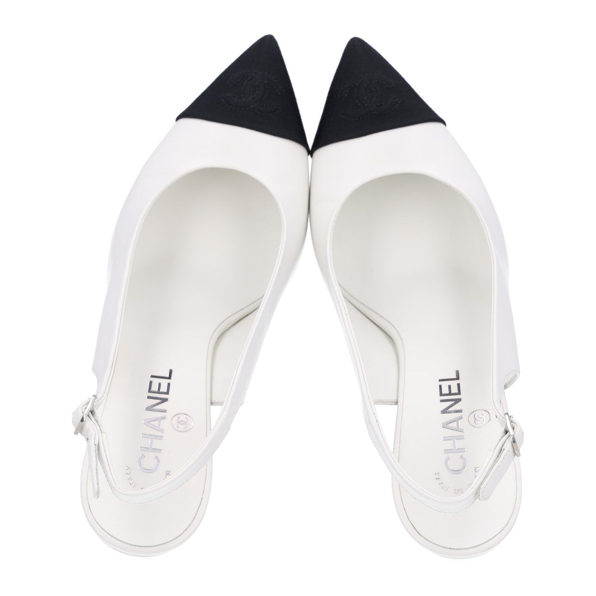 Chanel Goatskin Grosgrain CC Pointed Women's Slingback Pumps