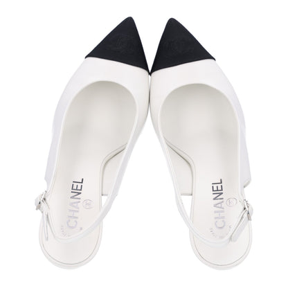 Chanel Goatskin Grosgrain CC Pointed Women's Slingback Pumps