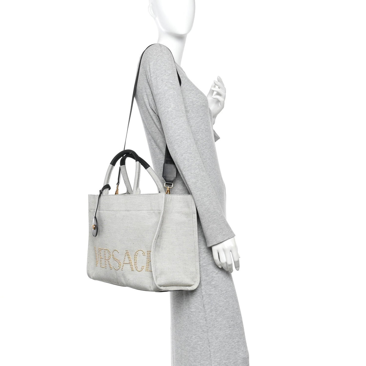 Large Calfskin Canvas Tote Bag - Black
