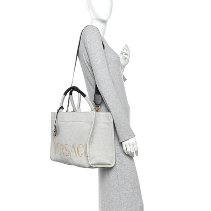 Large Calfskin Canvas Tote Bag - Black