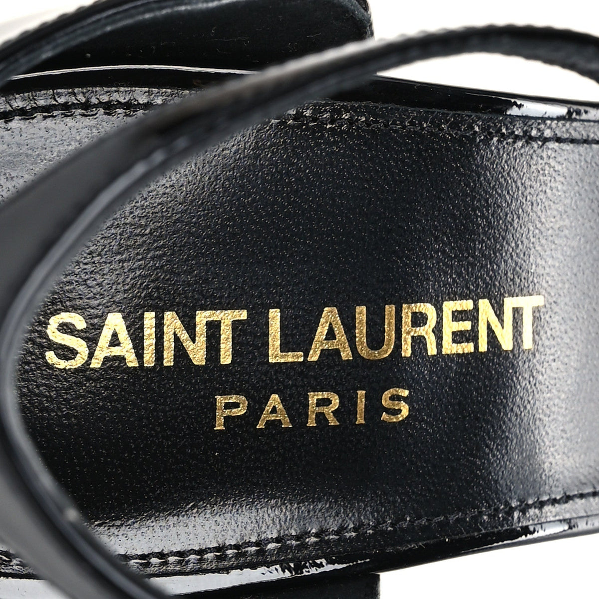 Saint Laurent Patent Calfskin Women's Opyum 110 Sandals 37.5 Black Gold
