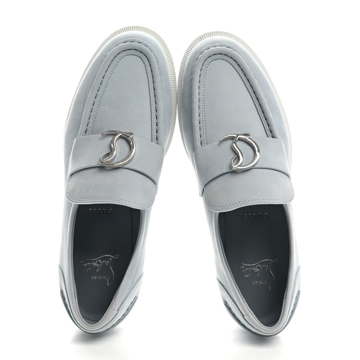 Christian Louboutin Nubuck Women's CL Moc Lug Flat Loafers 37.5 Mineral
