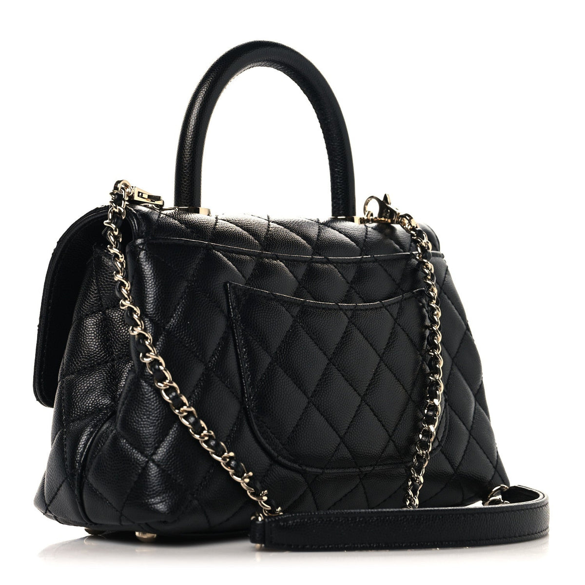 Mini Quilted Caviar Flap Shoulder Bag - Black