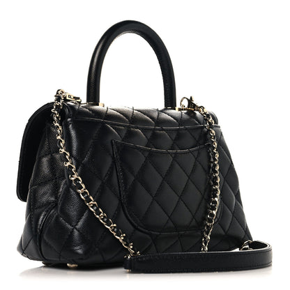 Mini Quilted Caviar Flap Shoulder Bag - Black