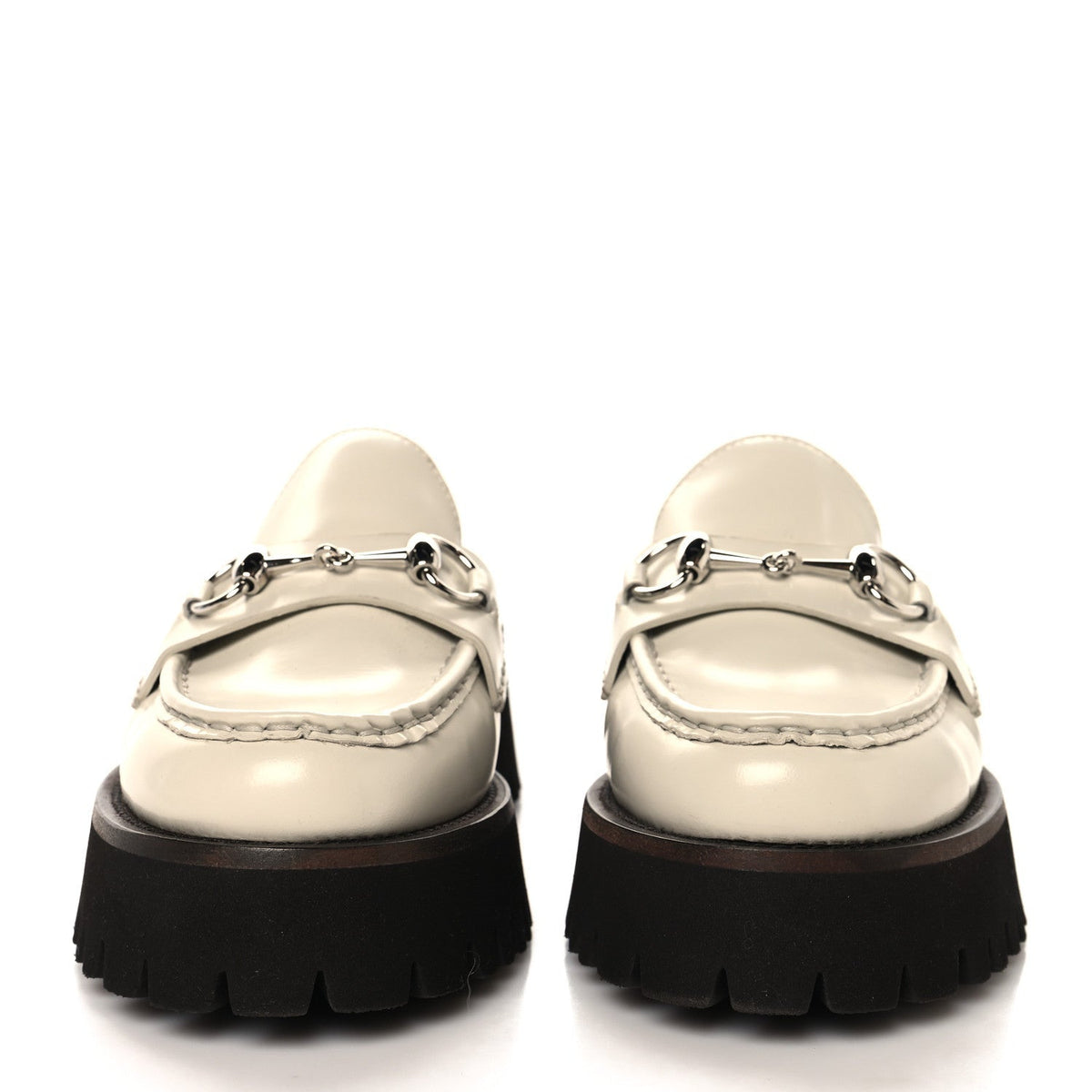 Gucci Smooth Calfskin Women's Cordovan Lux Horsebit Platform Mules 37 Mystic White