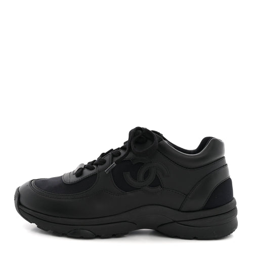 Chanel Lambskin Fabric Women's CC Sneakers 37.5 Black