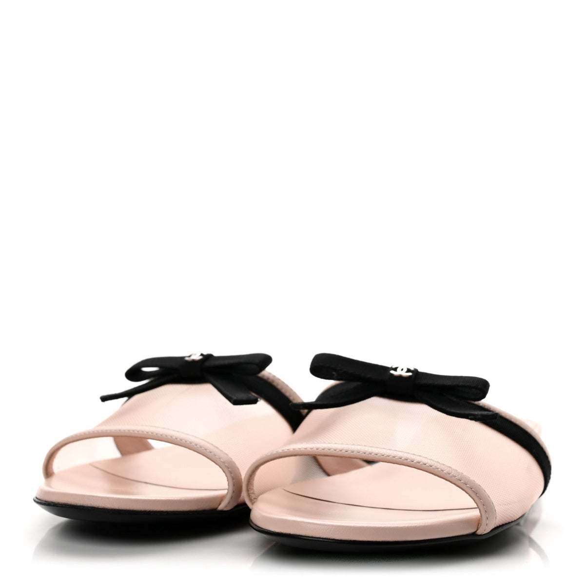Chanel Mesh Lambskin CC Bow Women's Mules 37.5 Pink