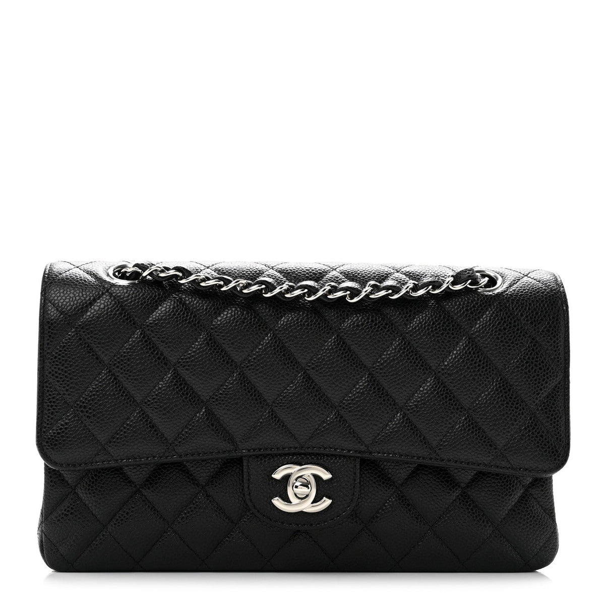 Medium Quilted Caviar Flap Shoulder Bag - Black