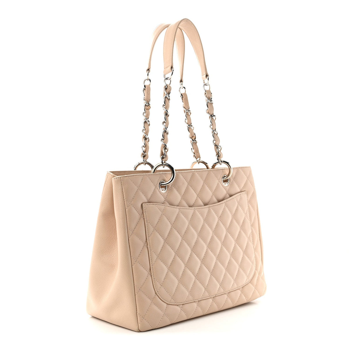 Quilted Caviar Tote Bag - Beige