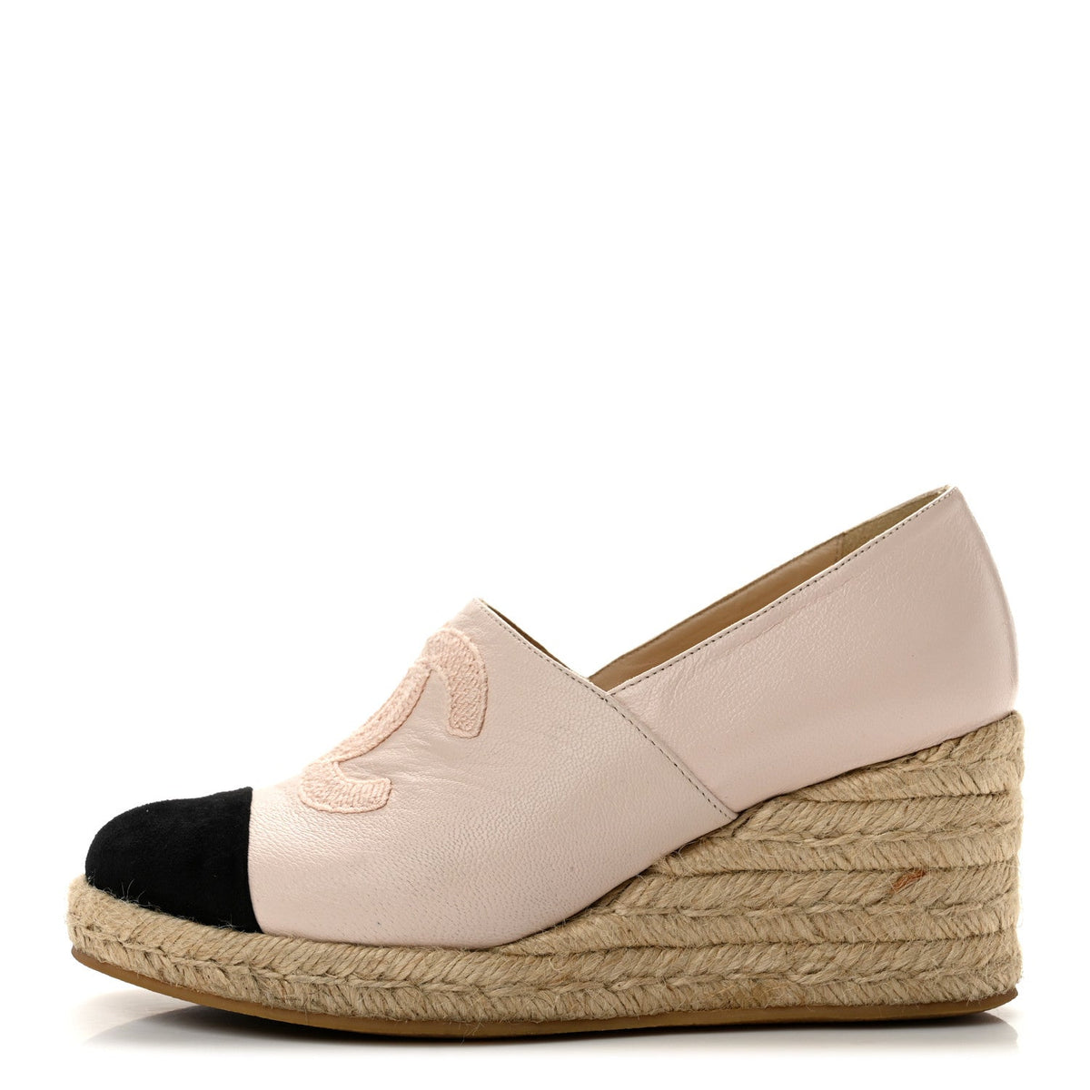 Lambskin Suede CC Espadrille Wedges Beige Black