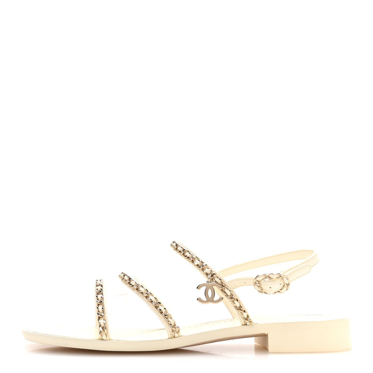 Lambskin CC Chain Flat Sandals Ivory