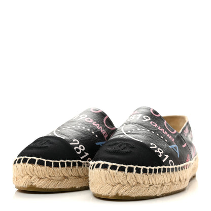 Chanel Lambskin Grosgrain Women's Printed CC Espadrilles 36 Multicolor Black