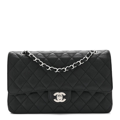 Medium Quilted Caviar Flap Shoulder Bag - Black