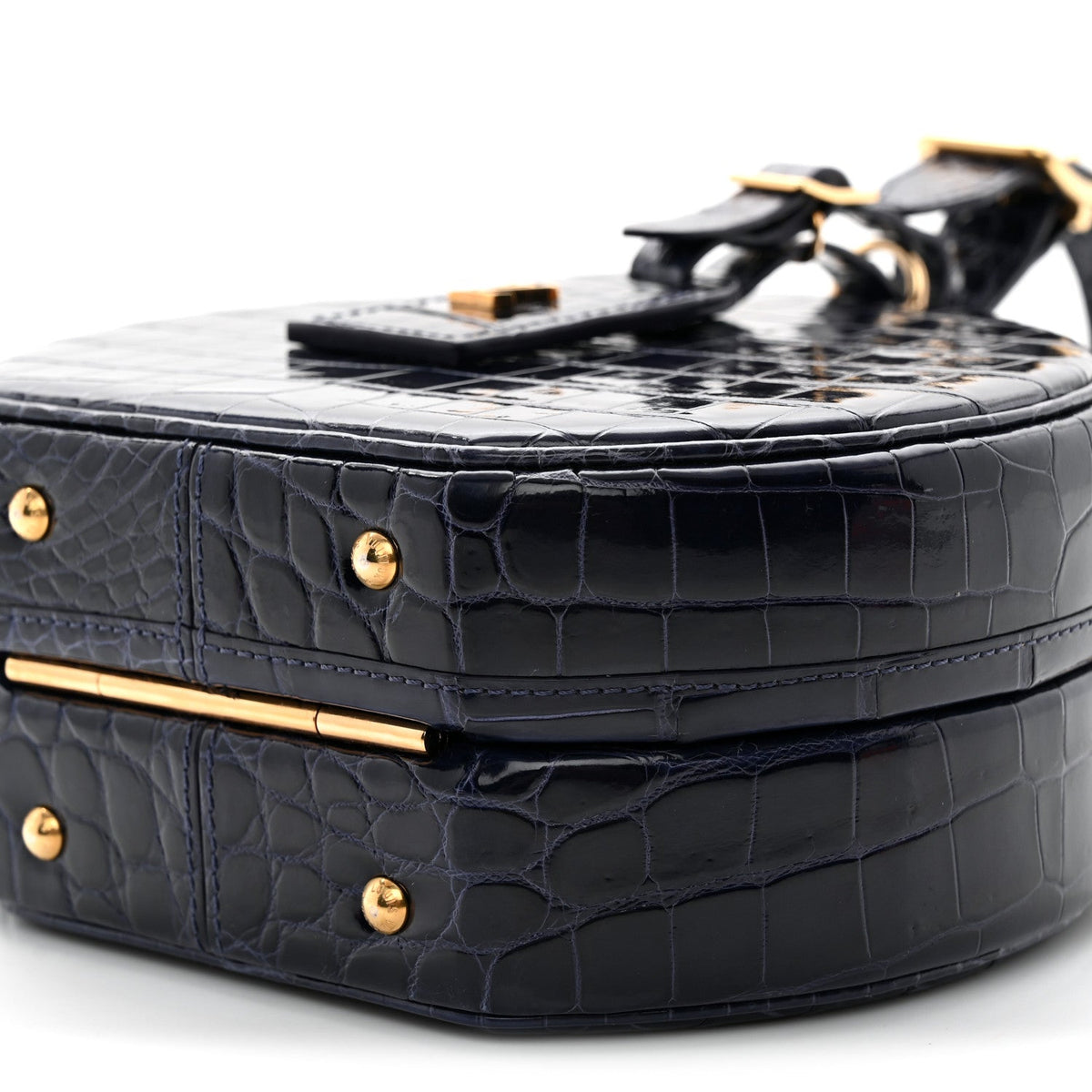 Crocodile Petite Boite Chapeau Navy Handbag