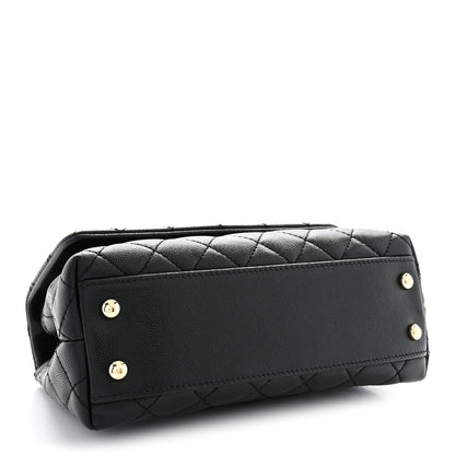 Mini Quilted Caviar Flap Shoulder Bag - Black