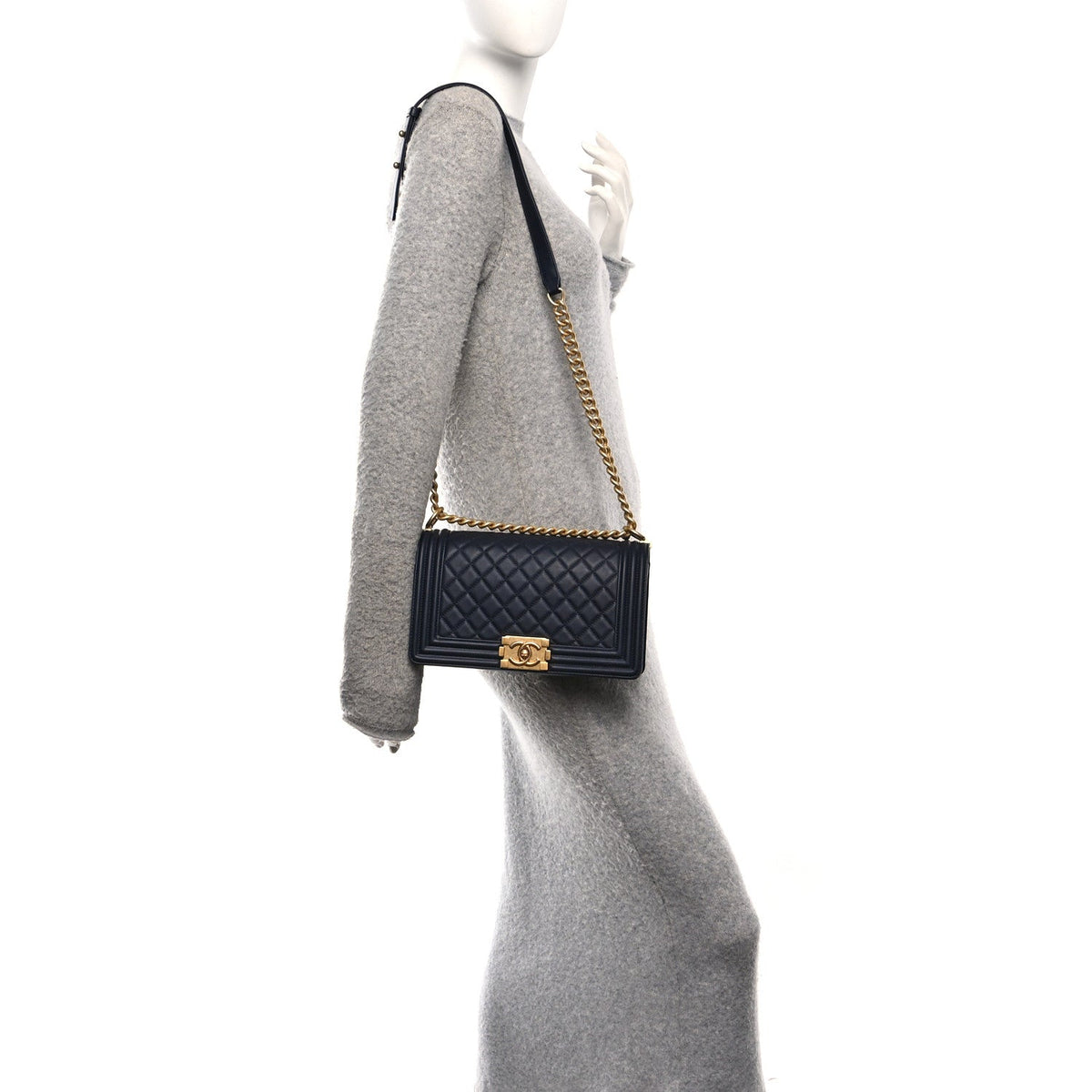 Medium Quilted Lambskin Flap Shoulder Bag - Dark Navy