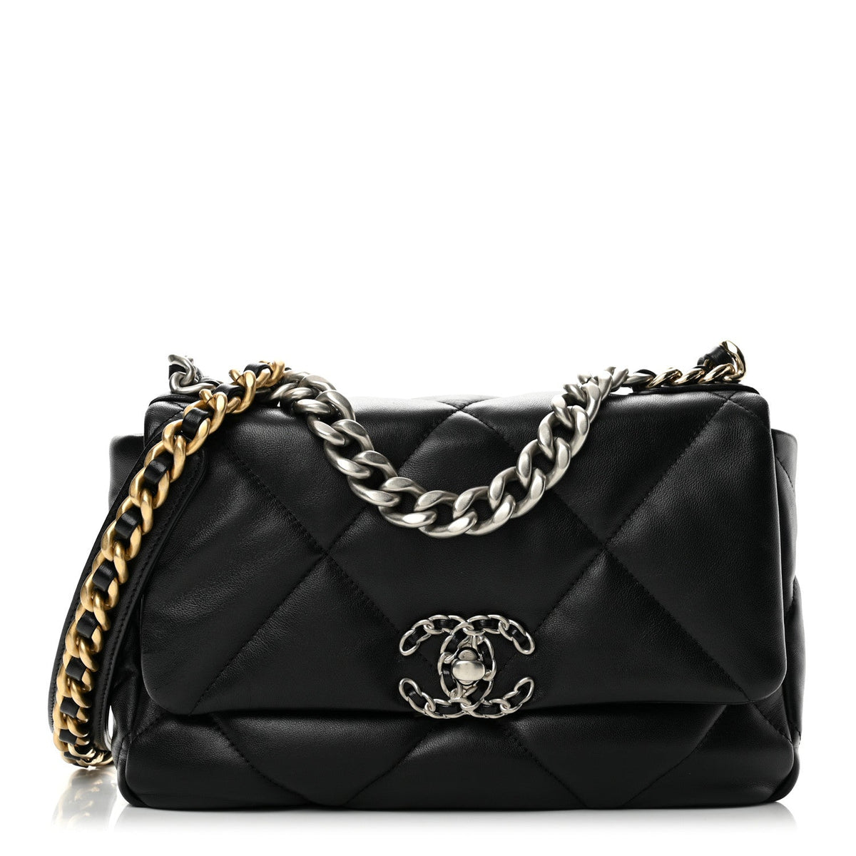 Medium Quilted Lambskin Flap Shoulder Bag - Black