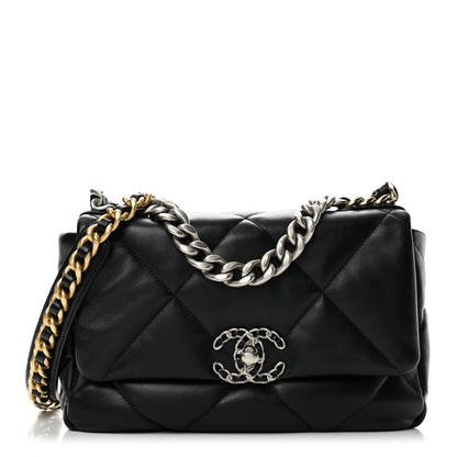 Medium Quilted Lambskin Flap Shoulder Bag - Black