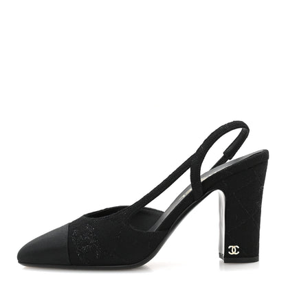 Chanel Wool Grosgrain Women's Cap Toe CC Slingback Pumps 41 Black