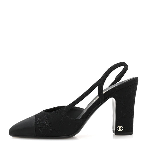 Chanel Wool Grosgrain Women's Cap Toe CC Slingback Pumps 41 Black