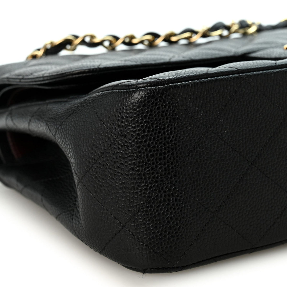 Quilted Caviar Flap Shoulder Bag - Black