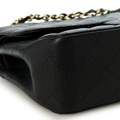 Quilted Caviar Flap Shoulder Bag - Black