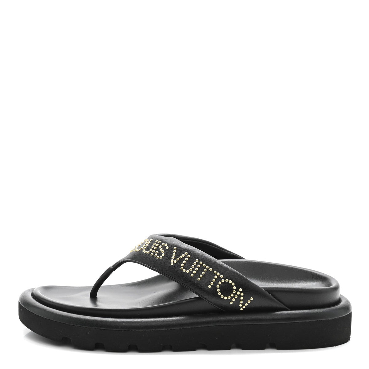 Calfskin Logo Studded Pillow Flat Thong Sandals Black