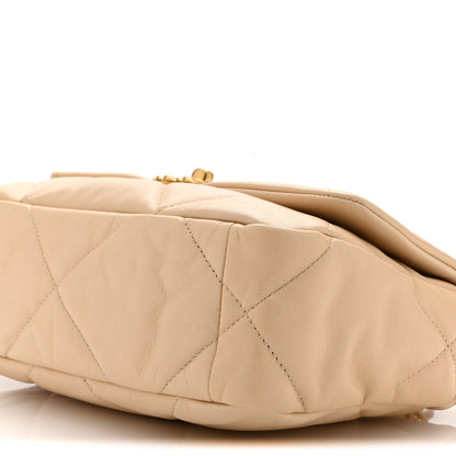 Medium Quilted Lambskin Flap Shoulder Bag - Beige
