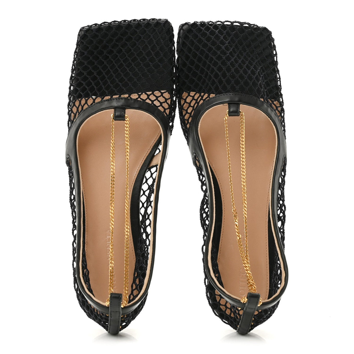 Bottega Veneta Mesh Nappa Women's Chunky Chain Stretch Ballerina Flats 36 Black