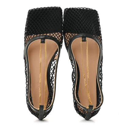 Bottega Veneta Mesh Nappa Women's Chunky Chain Stretch Ballerina Flats 36 Black