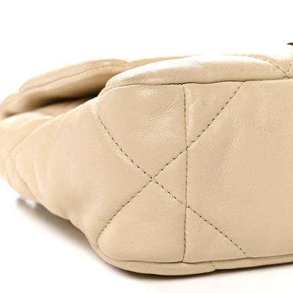Medium Quilted Lambskin Flap Shoulder Bag - Beige