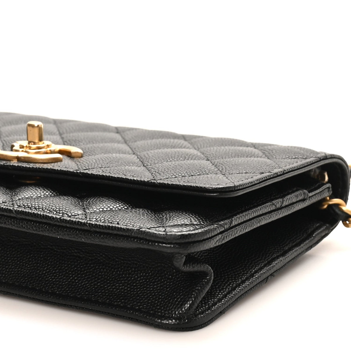 Quilted Caviar Wallet Bag - Black