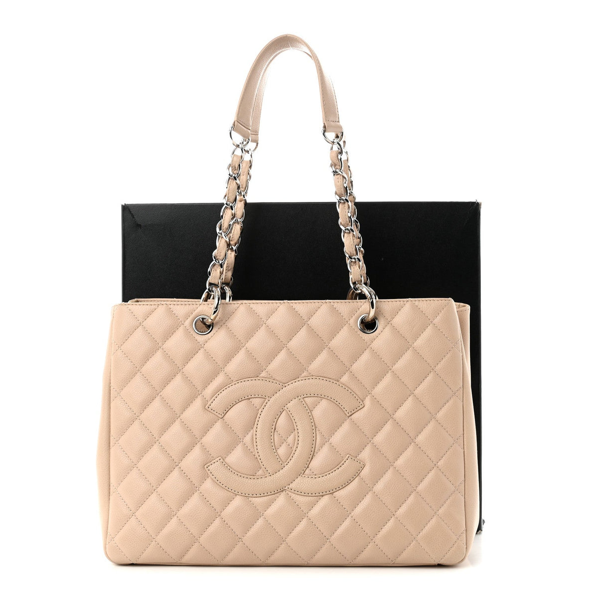 Quilted Caviar Tote Bag - Beige
