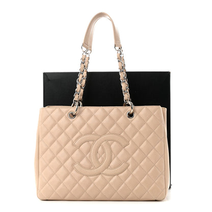 Quilted Caviar Tote Bag - Beige