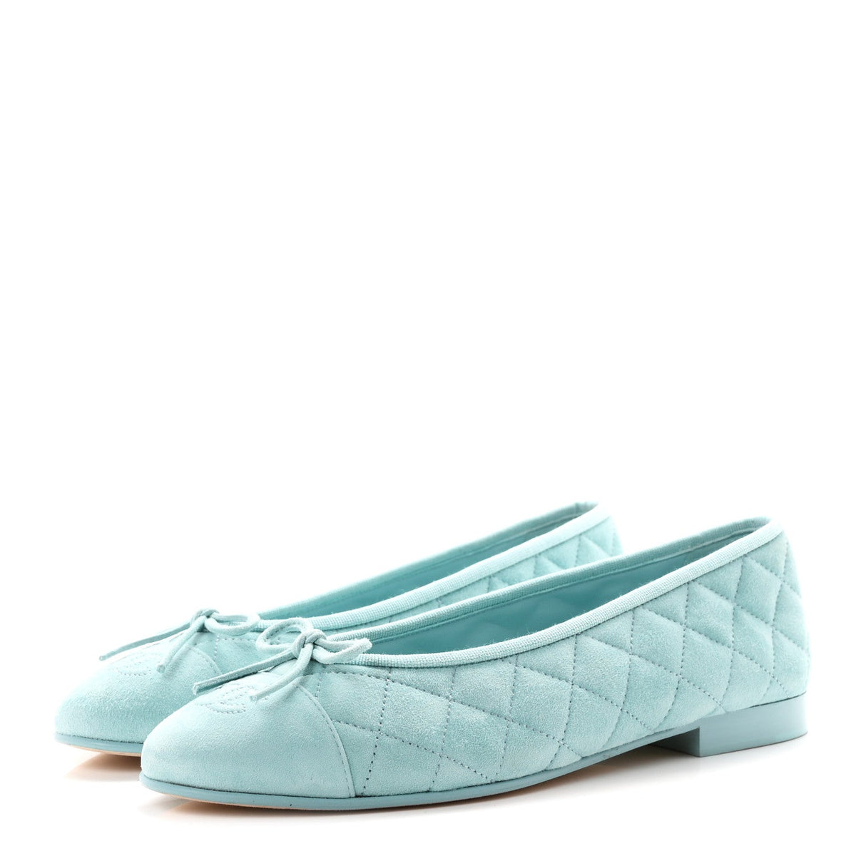 Chanel Suede Calfskin Quilted Cap Toe CC Women's Ballerina Flats