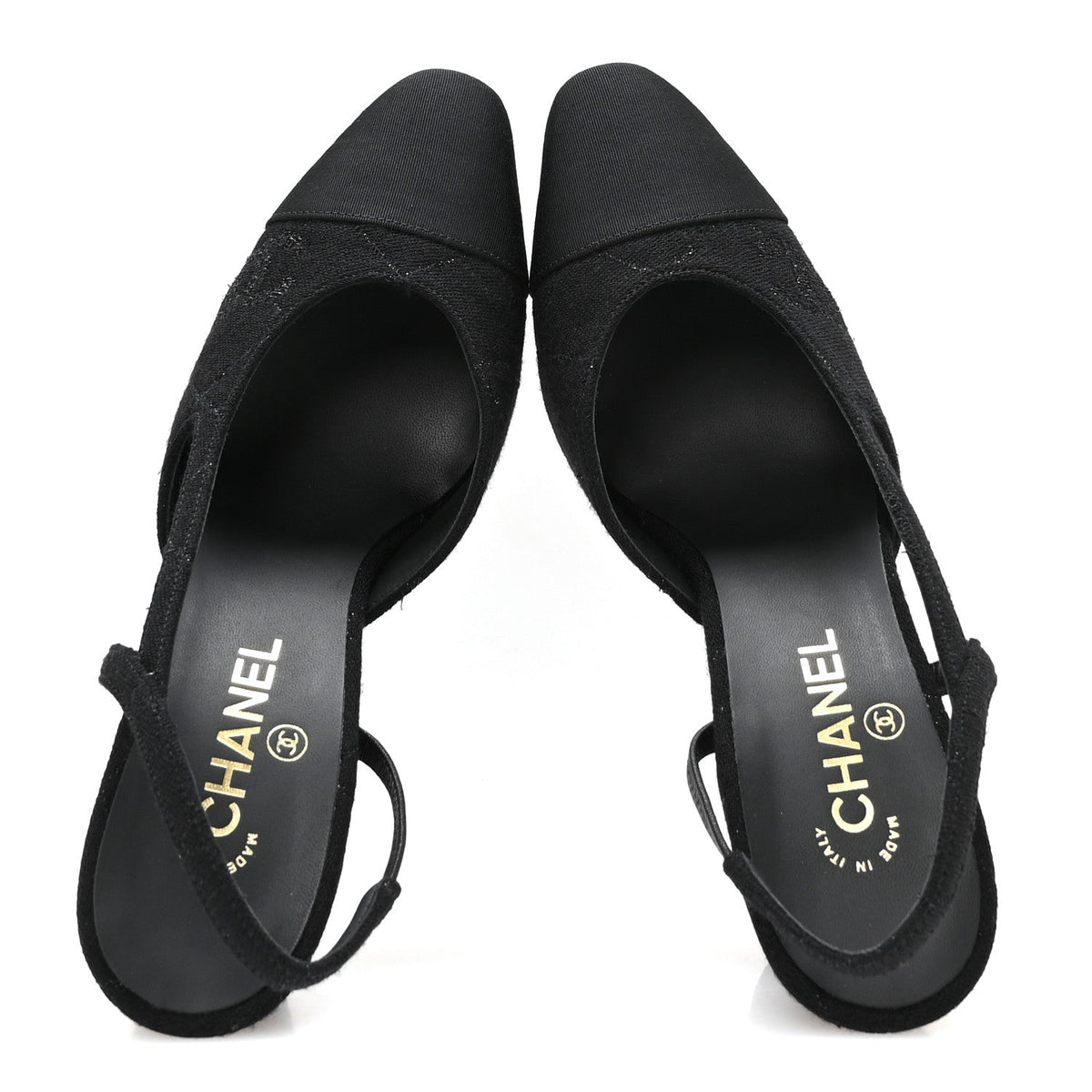 Chanel Wool Grosgrain Women's Cap Toe CC Slingback Pumps 41 Black