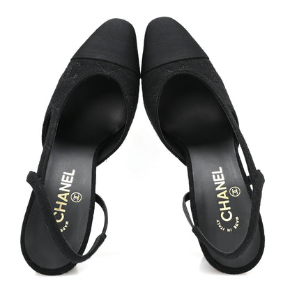Chanel Wool Grosgrain Women's Cap Toe CC Slingback Pumps 41 Black