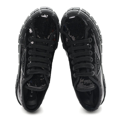 Prada Paillettes Triangle Logo Double Wheel 50mm Women's Sneakers 37 Black