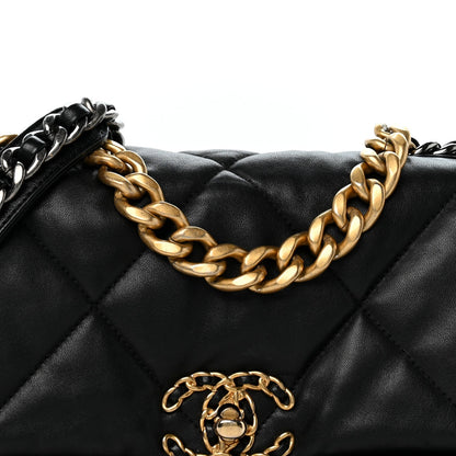 Medium Quilted Lambskin Flap Shoulder Bag - Black