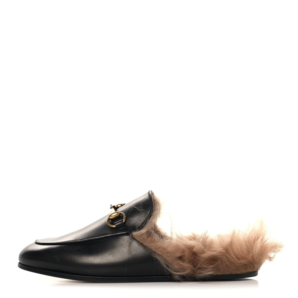 Calfskin Fur Princetown Slippers Black