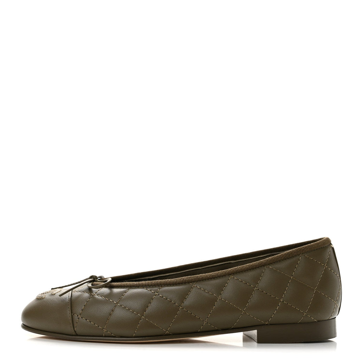 Lambskin Quilted CC Cap Toe Ballerina Flats Dark Khaki