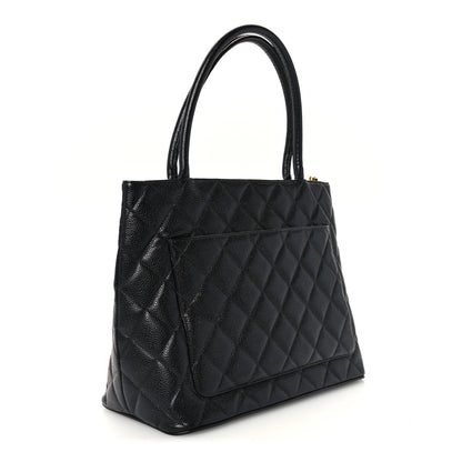 Quilted Caviar Tote Bag - Black