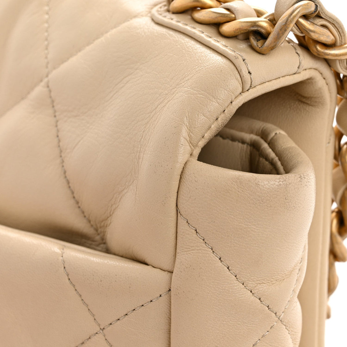 Medium Quilted Lambskin Flap Shoulder Bag - Beige