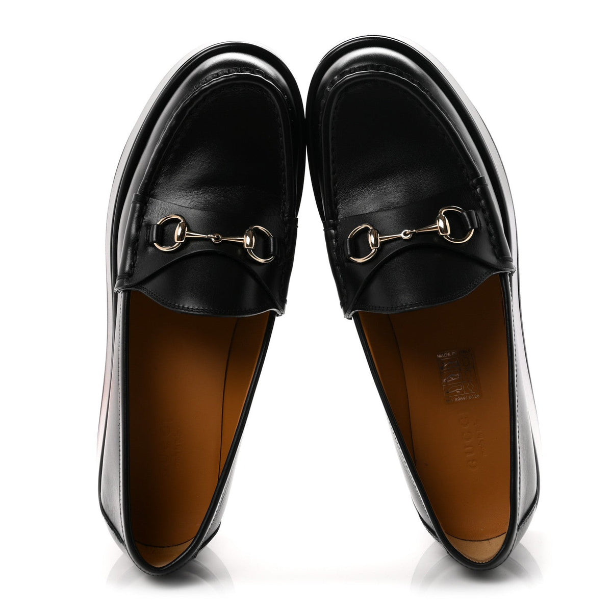 Gucci Calfskin Women's Kama Horsebit Wedge Platform Loafers 38.5 Black