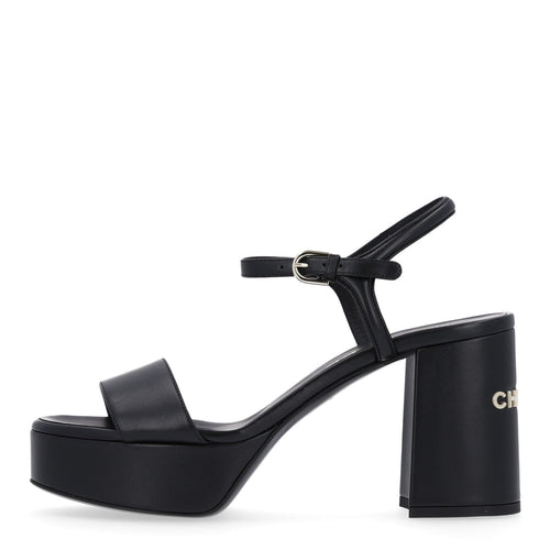 Lambskin Logo Platform Sandals Black
