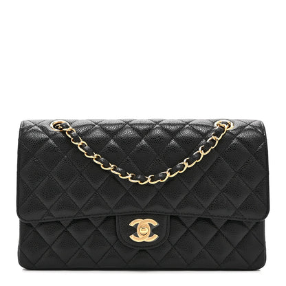 Medium Quilted Caviar Flap Shoulder Bag - Black