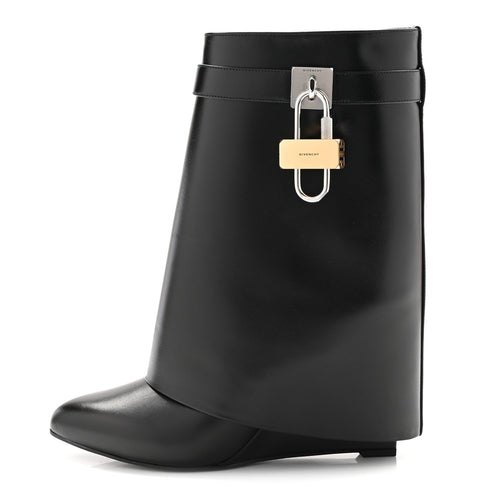 Calfskin Shark Lock Ankle Boots Black